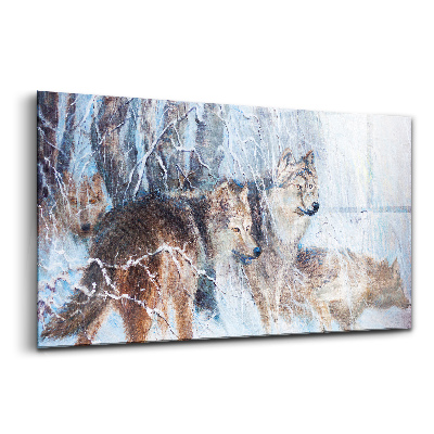 Üvegkép Farkasok rajza az erdőben