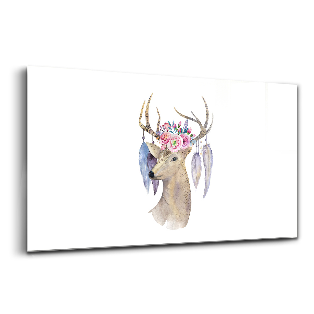 Üvegkép falra Szarvas fej virágok
