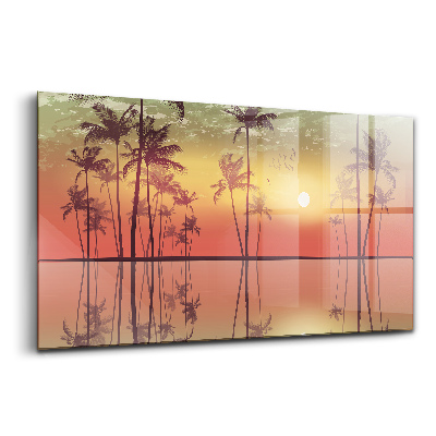 Üvegkép falra Trópusi pálmafák naplementében