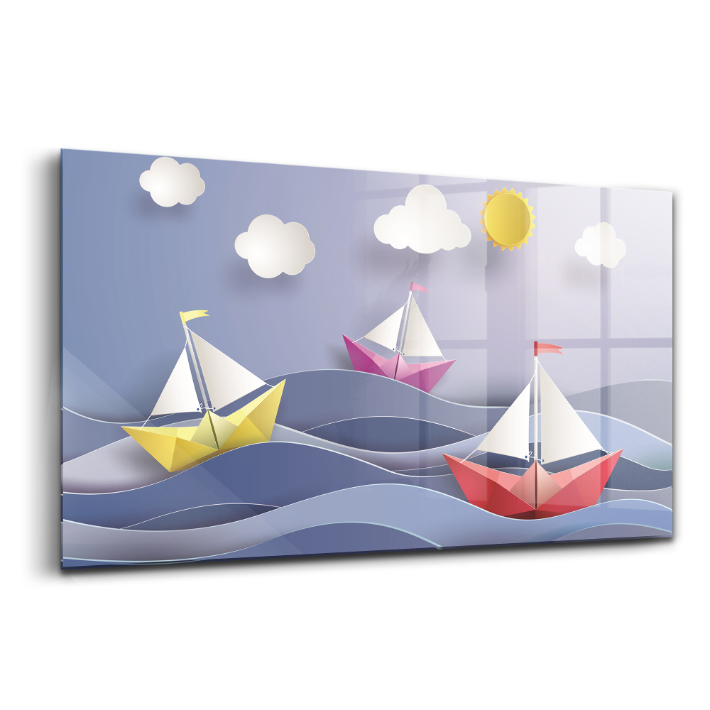 Üvegkép falra Origami színes vitorlások