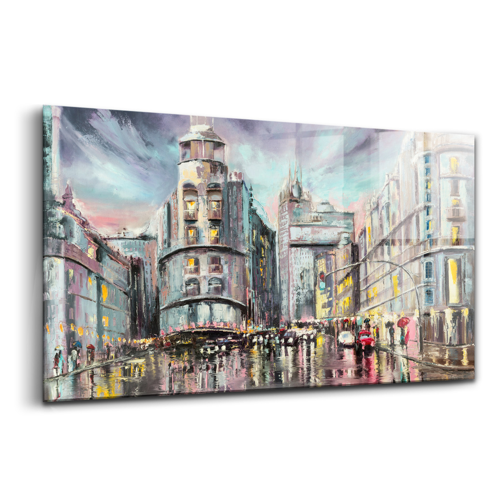 Üvegkép falra Esős városi séta az esőben