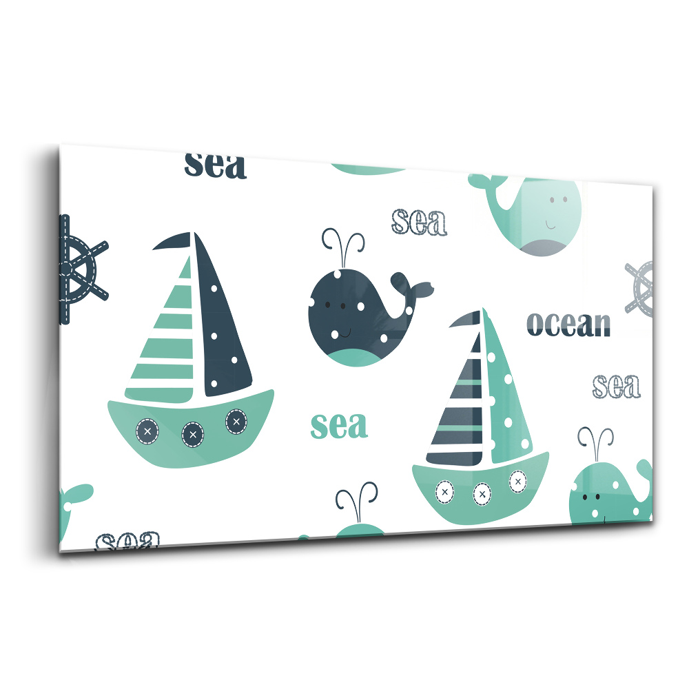 Egyedi üvegkép Aranyos bálnák és vitorlás hajók