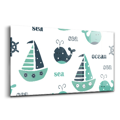 Egyedi üvegkép Aranyos bálnák és vitorlás hajók