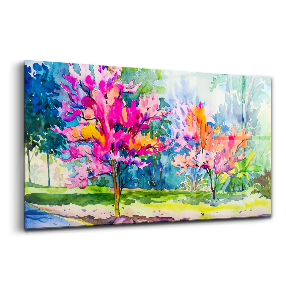 Egyedi üvegkép Absztrakt színes fák