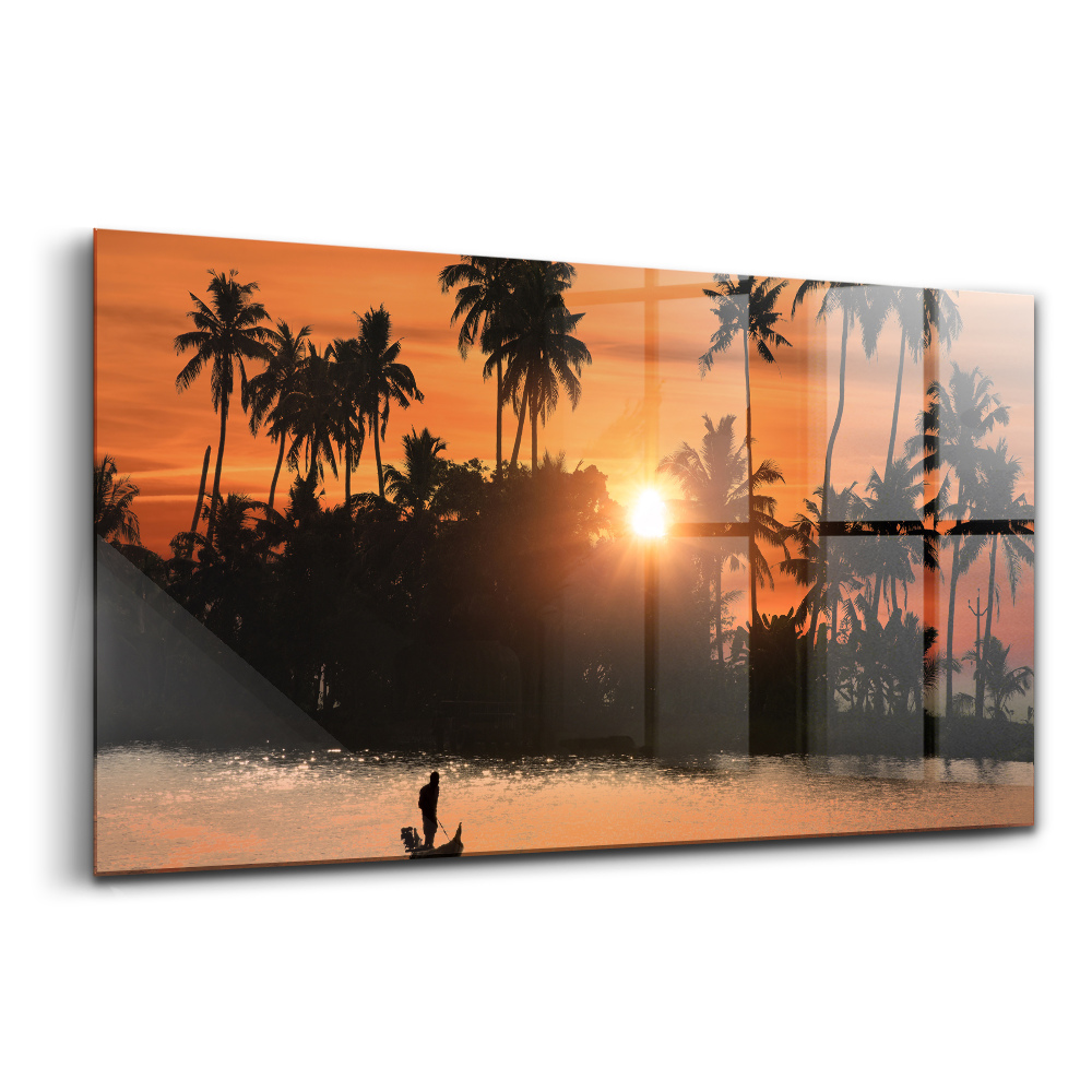 Üvegkép Naplemente pálmafák nyaralás