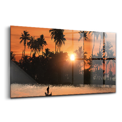 Üvegkép Naplemente pálmafák nyaralás