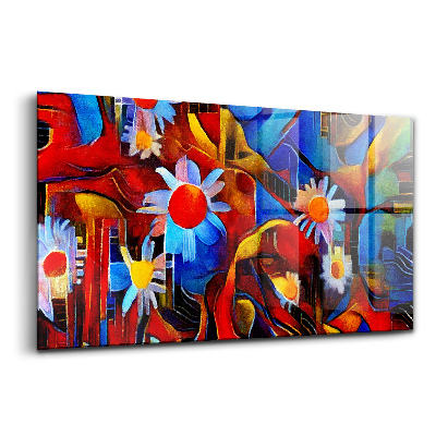 Üvegkép Art kubizmus színes virágok