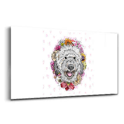 Egyedi üvegkép Boldog kutya virágokban