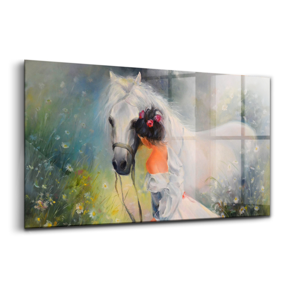Üvegkép falra Gyönyörű nő lóval