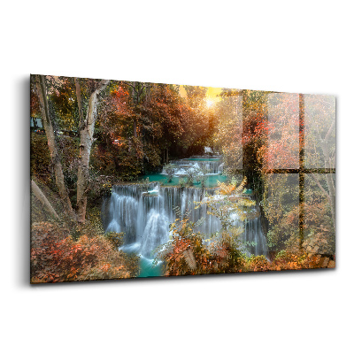Egyedi üvegkép Naplemente egy vízesés felett