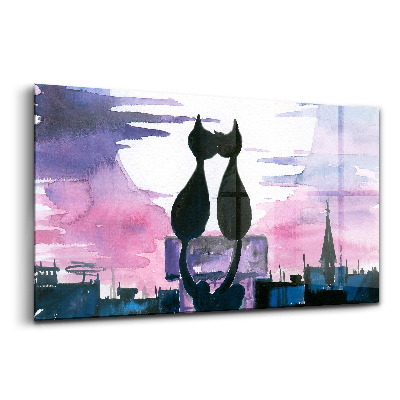 Egyedi üvegkép Macskák nézik a holdat