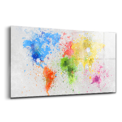 Üvegkép Papírra festett világtérkép