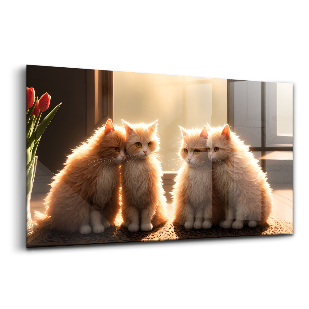 Üvegkép falra Macskák tulipánok állatok
