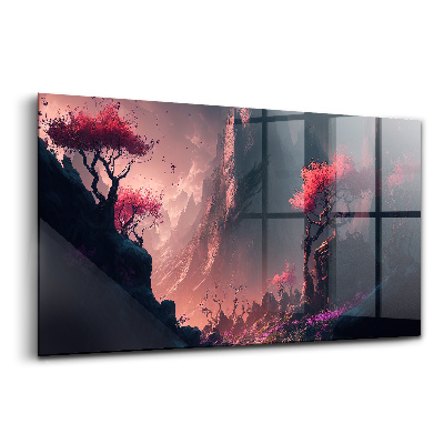 Üvegkép falra Varázslatos erdő és hegyvonulat