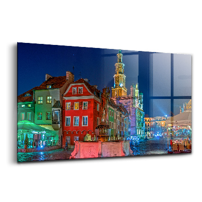 Egyedi üvegkép Poznan piactere éjszaka