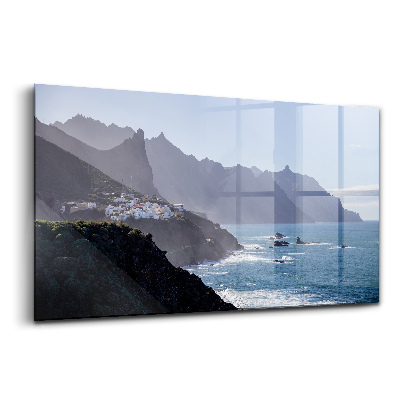 Üvegkép falra Hegyek látványa az óceán mellett