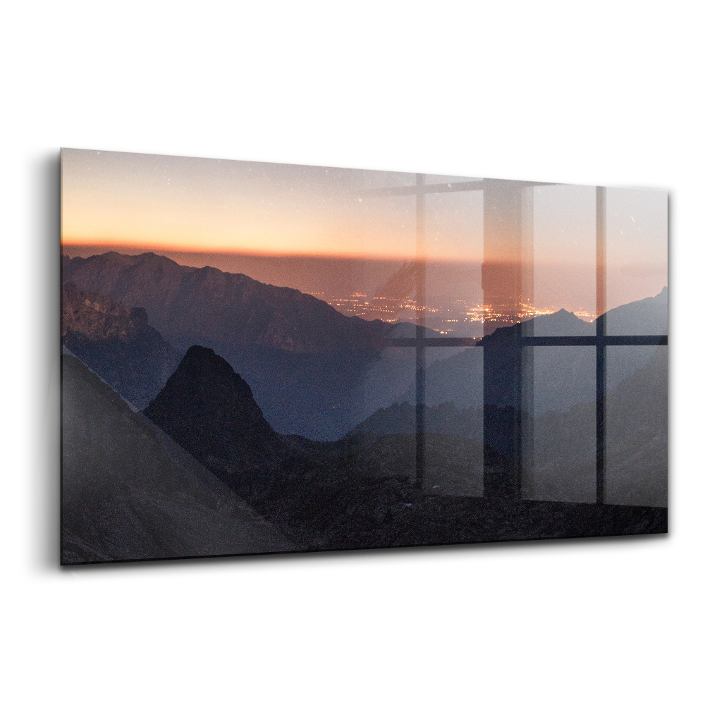 Egyedi üvegkép Hegyek naplementében