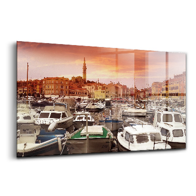 Egyedi üvegkép Móló hajókkal Horvátországban