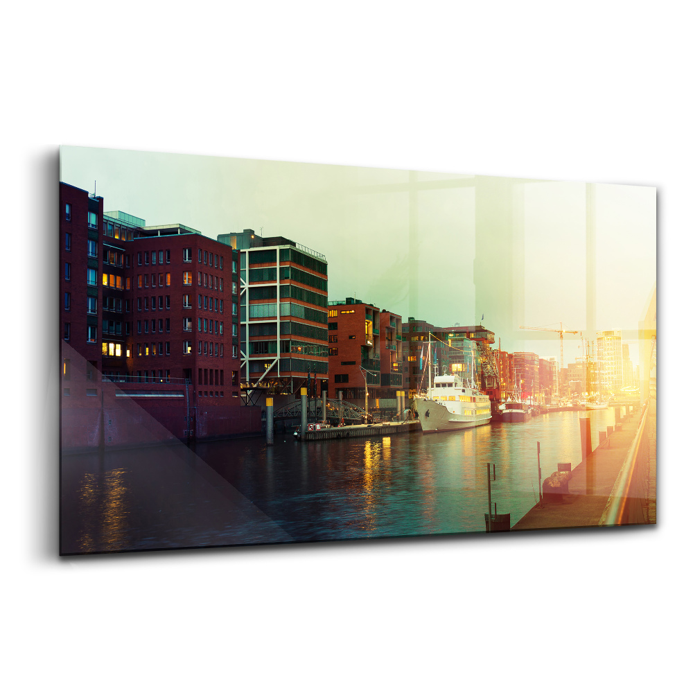 Üvegkép Hajók és híd Hamburg