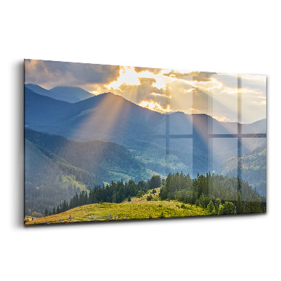 Egyedi üvegkép Tájkép erdőkkel a hegyekben