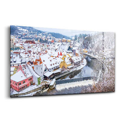 Üvegkép falra Krumlov város panorámája télen