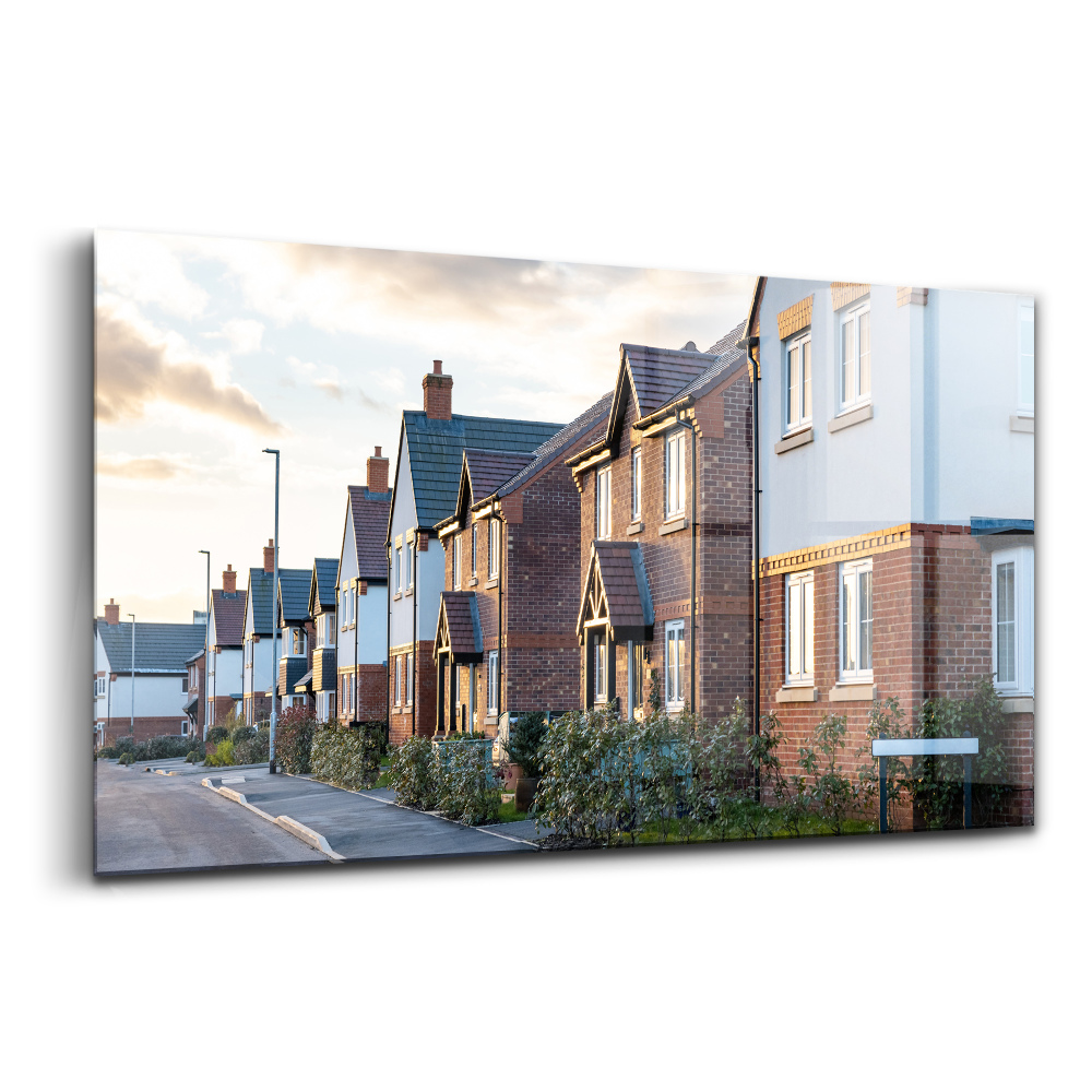 Egyedi üvegkép Házak Angliában naplementében