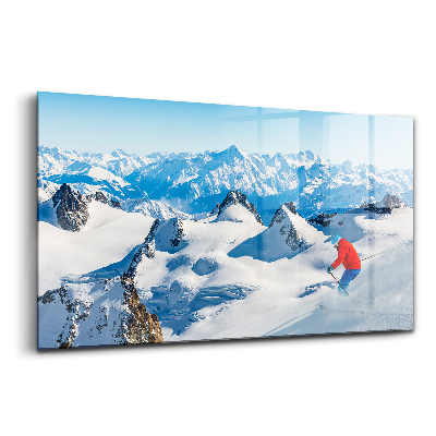 Üvegkép falra Síelő az Alpokban