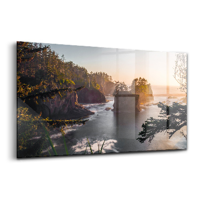 Egyedi üvegkép Tájkép naplementében sziklákkal