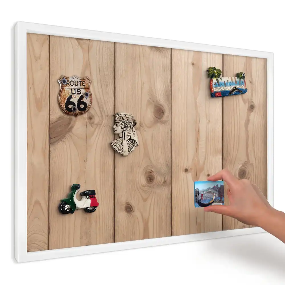 Keretes fém mágnestábla bézs színű, faerezetes, csomós mintázattal