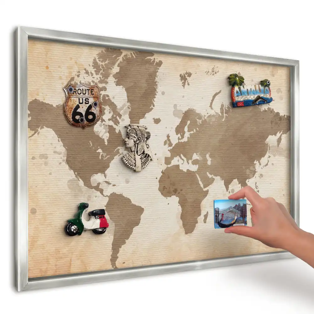 Dekoratív fali mágnestábla barna vintage térkép mintával