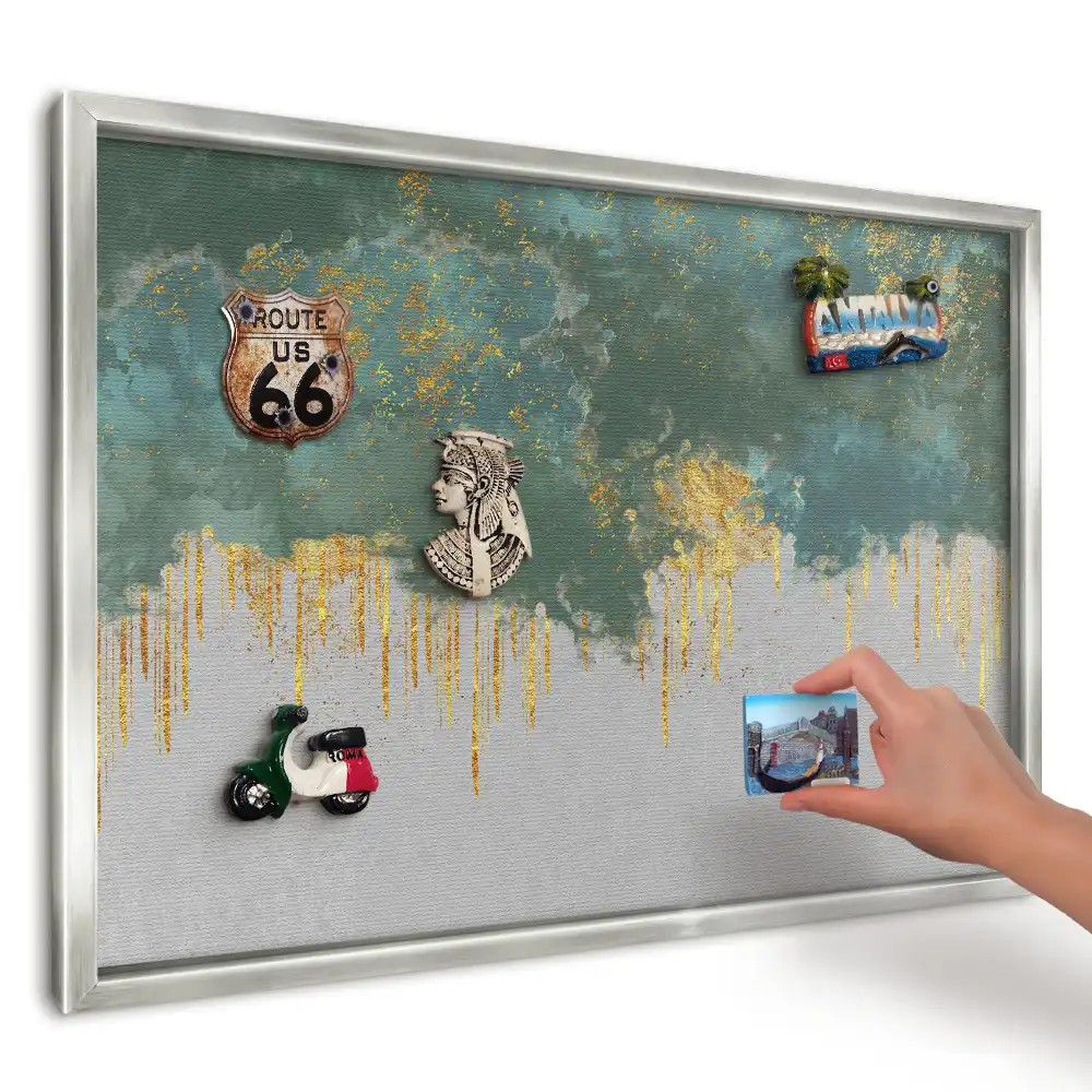 Dekoratív fali mágnestábla türkiz és sárga absztrakt mintával