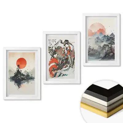 Keretezett kép szett Japán tájak vörös nappal