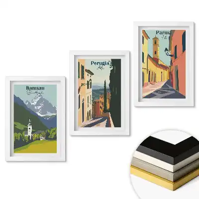 Keretezett kép szett Európa festői városai grafikákon