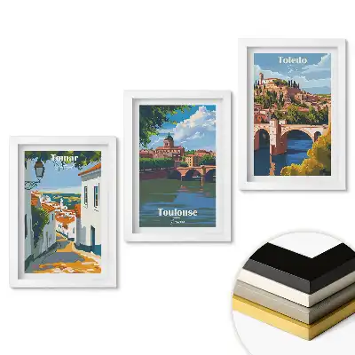 Bájos európai városok illusztrációk keretezett képszett