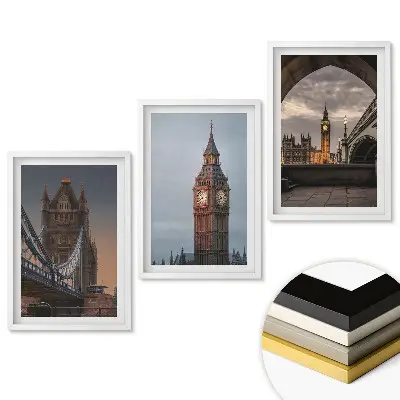 Keretezett triptichon London nevezetességei a nap különböző szakaszaiban