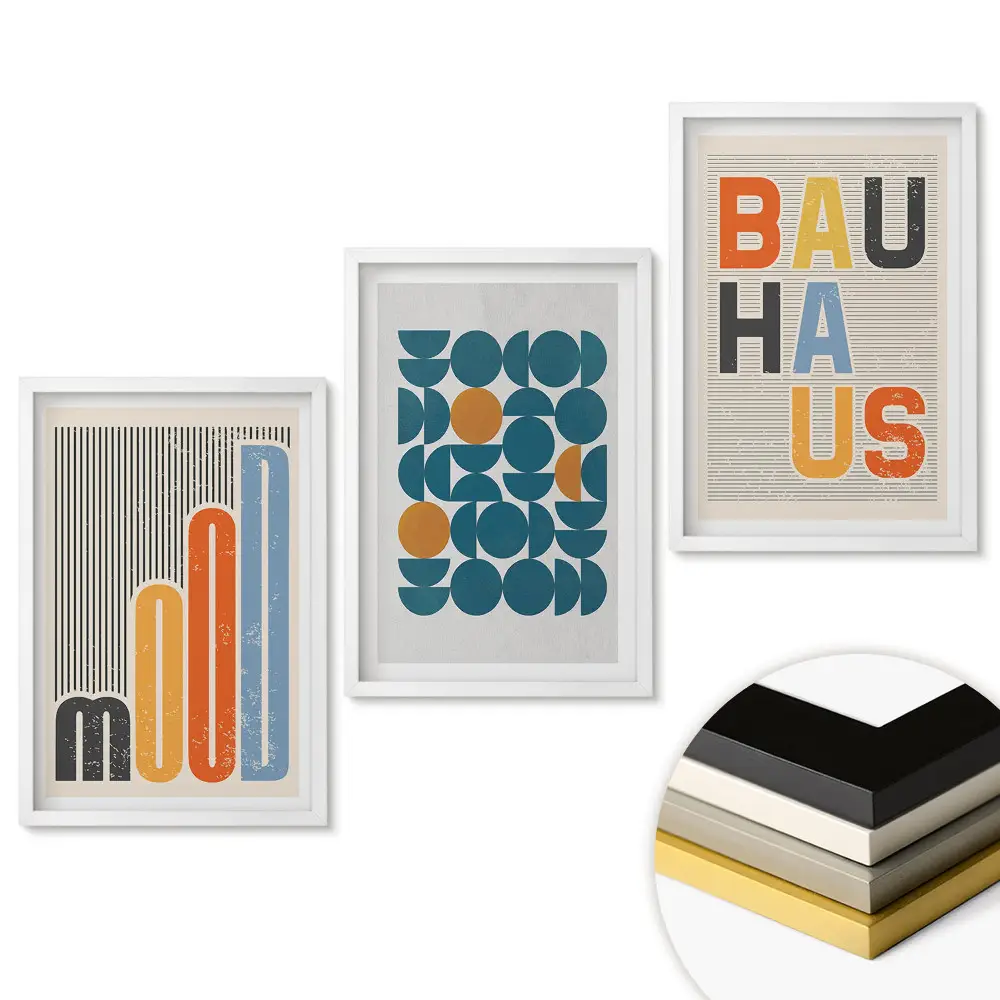 Keretezett képszett modern Bauhaus stílusú grafikákkal