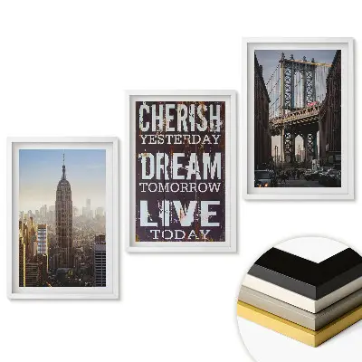 New York témájú, inspiráló szlogenekkel kiegészített triptichon falikép kerettel