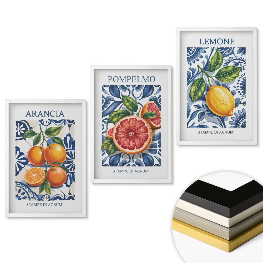 Keretezett képszett színes citrusos grafikákkal