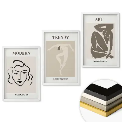 Modern minimalista stílusú keretes triptichon kép