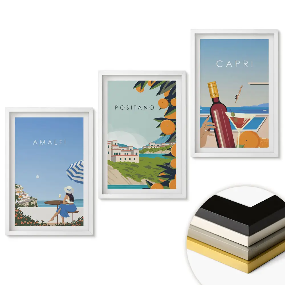 Keretezett kép szett Olasz nyaralások: Amalfi, Positano, Capri