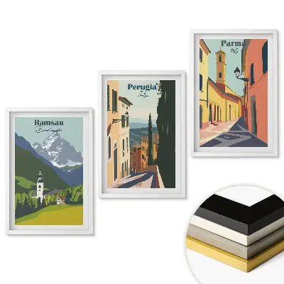 Keretezett kép szett Európa festői városai grafikákon