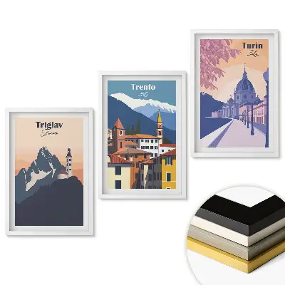 Európa tájai: Triglav, Trento, Torino keretezett triptichon