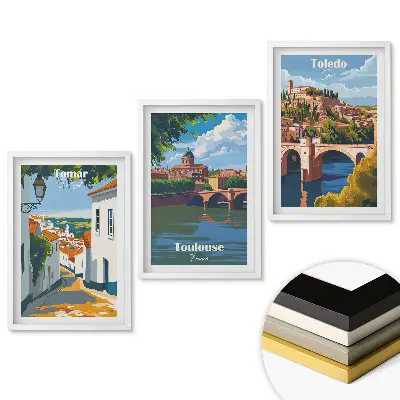 Keretezett kép szett Bájos európai városok illusztrációkon