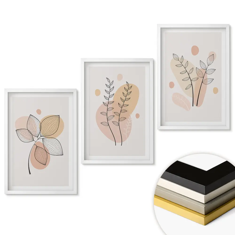 Keretezett kép szett Stílusos grafika növényi motívumokkal
