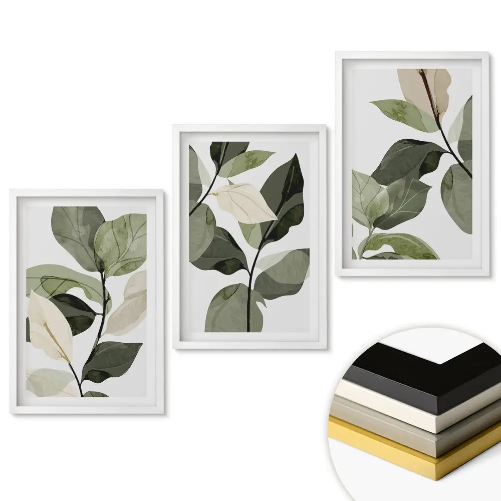 Keretezett kép szett A levelek eleganciája minimalista stílusban