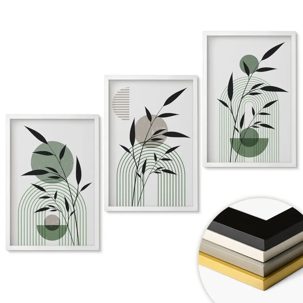Keretezett triptichon Növényi inspirációk minimalista stílusban
