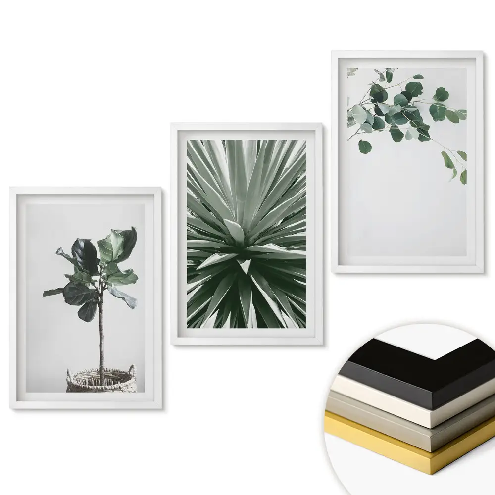 Minimalista növényi inspirációk triptichon keretezett kivitelben