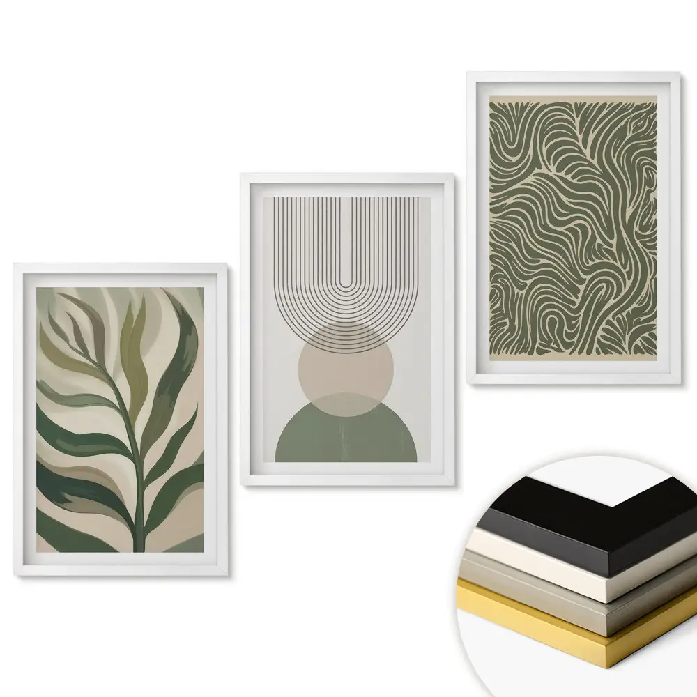 Keretezett triptichon Növényi inspirációk minimalista stílusban