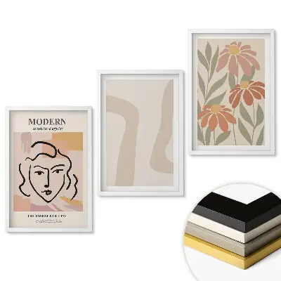 Keretezett triptichon Modern grafika virágokkal és vonalakkal