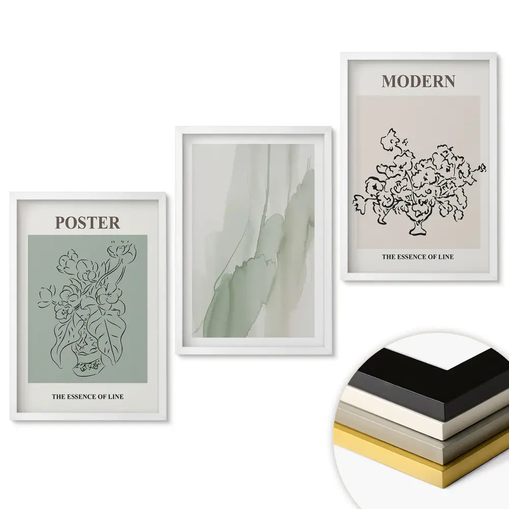 Minimalista grafikás triptichon keretezett kivitelben modern belső terekbe